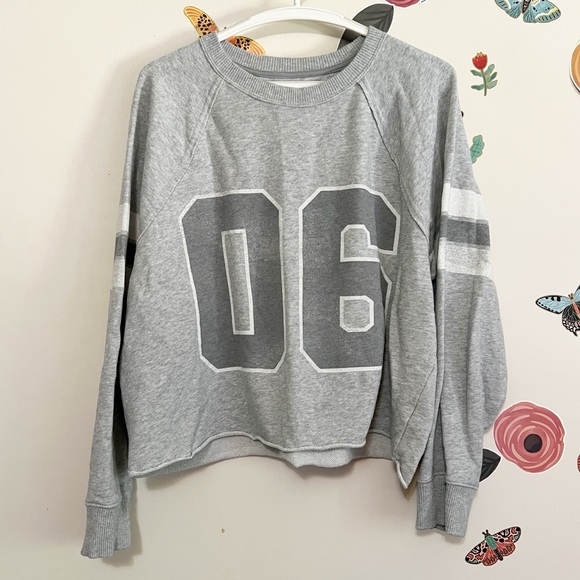 aerie Tops - Aerie Gray Crew Neck Sweatshirt with Number Design L